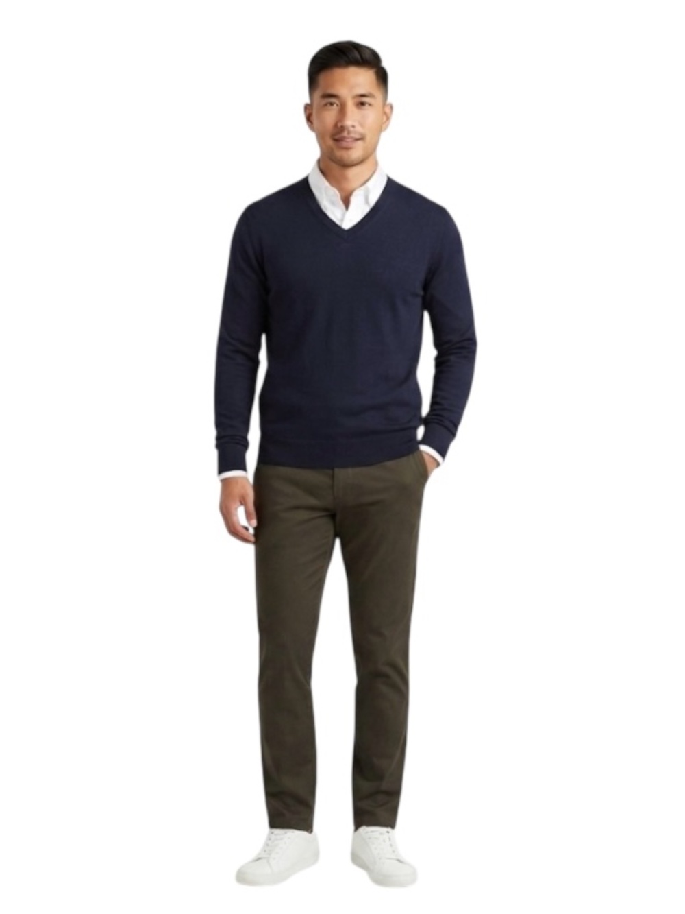 Banana Republic Mens Silk Cashmere V-Neck Pullover Sz M Navy Preppy Old Money